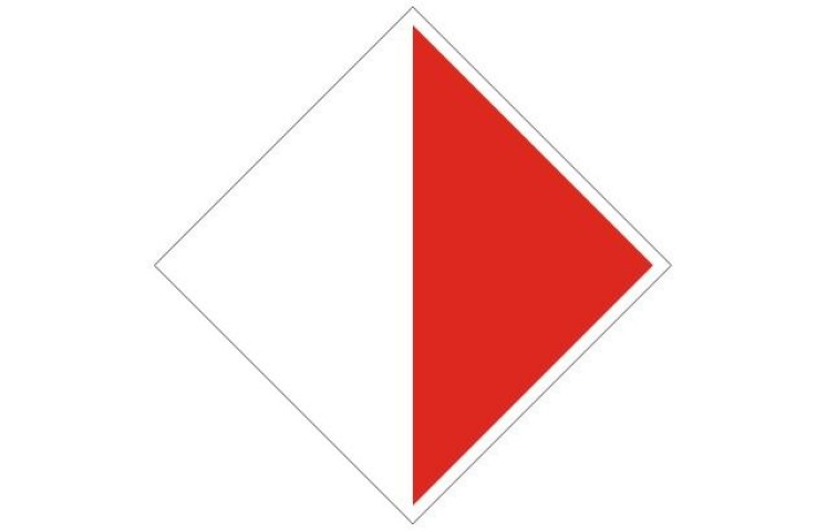 Plavební znak A10b - Zákaz plavby mimo vyznačený prostor (v mostních otvorech nebo v jezovém poli)