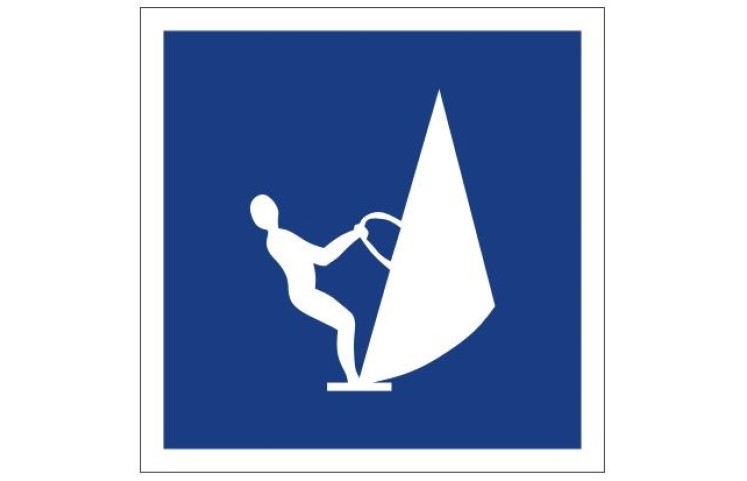 Plavební znak E20 - Plavba na plovácích s plachtou (windsurfech) povolena Plavební znak E20 - Plavba na plovácích s plachtou (windsurfech) povolena